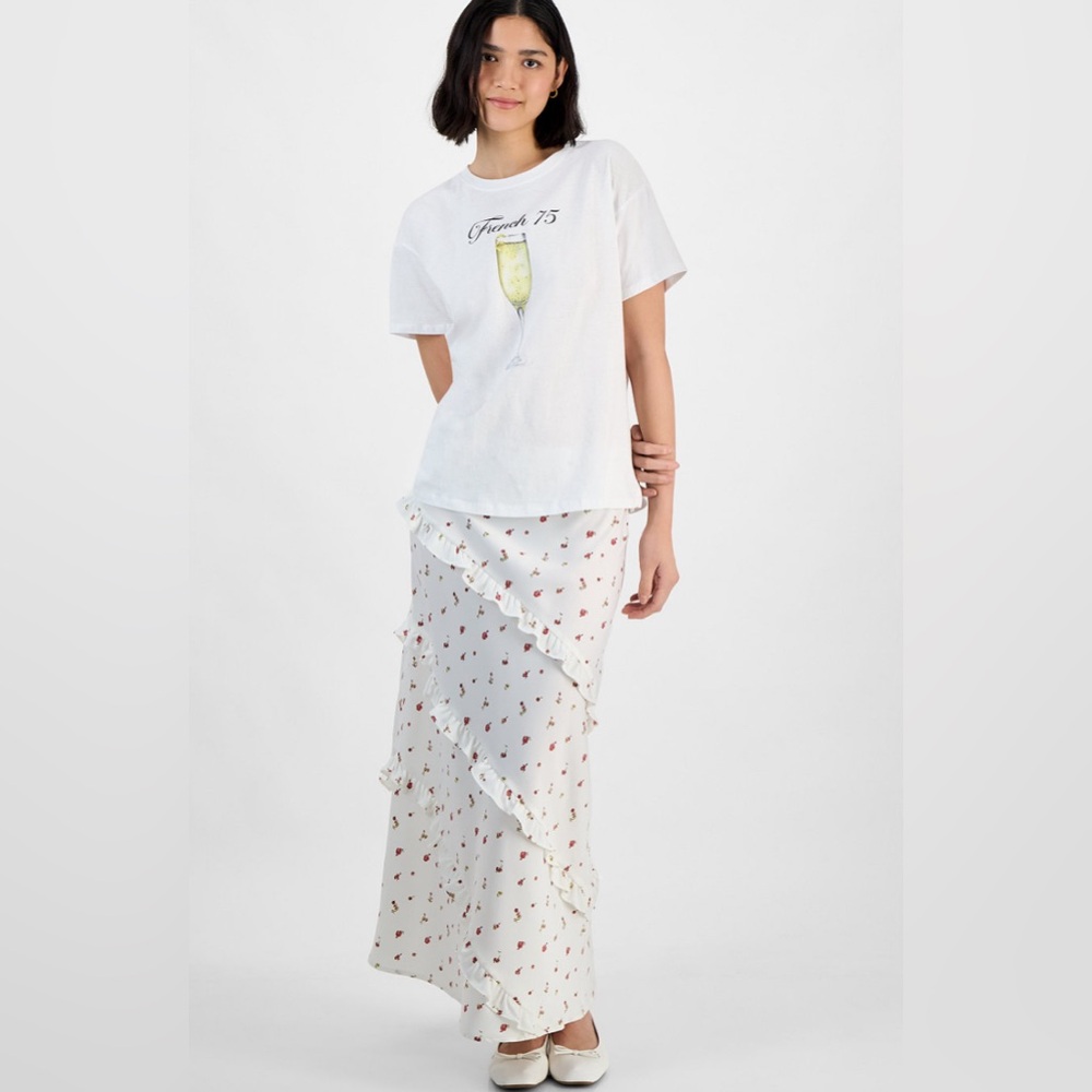 New And Now This Floral White Maxi Skirt
